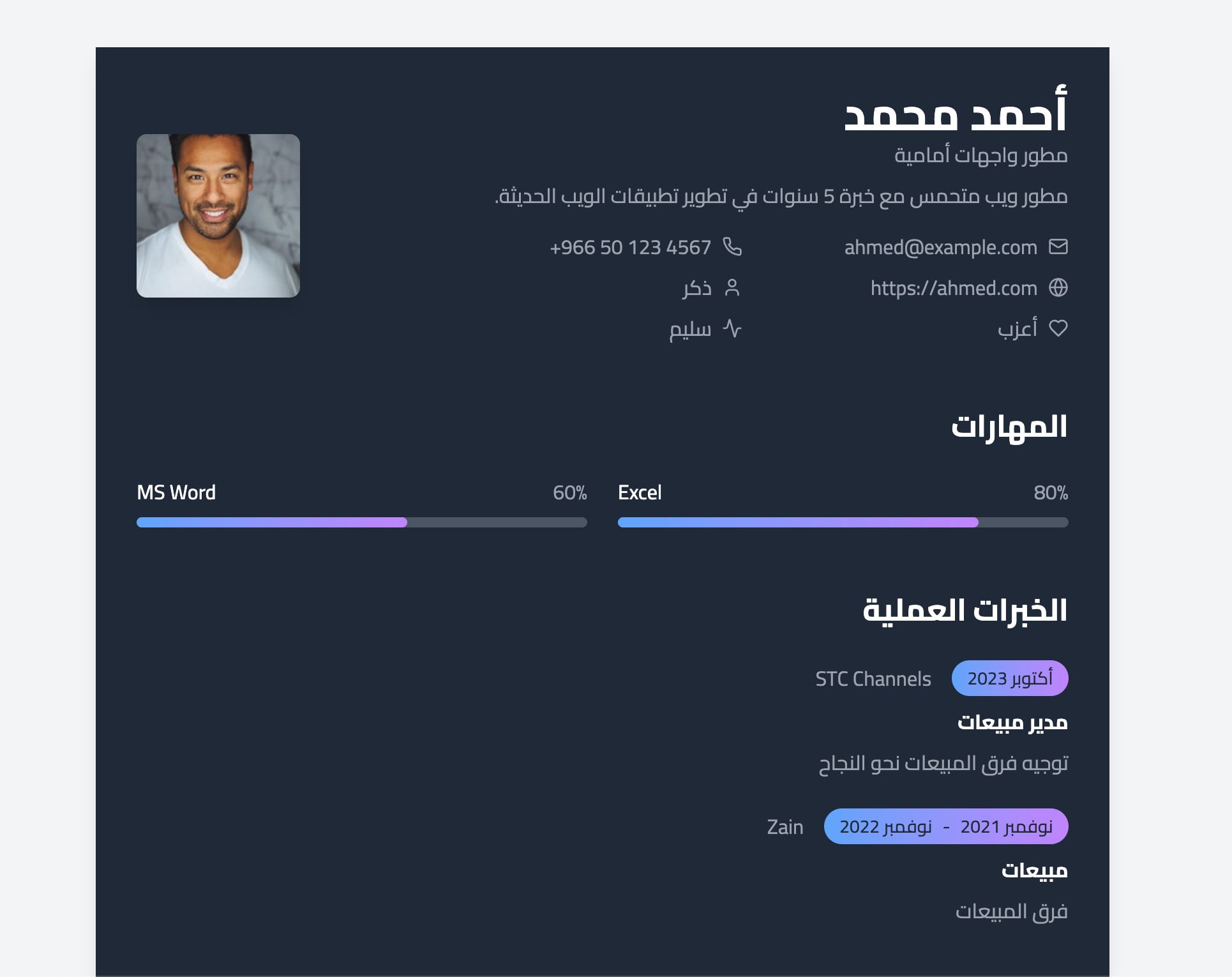 قالب إبداعي مع صورة شخصية وتخطيط أنيق